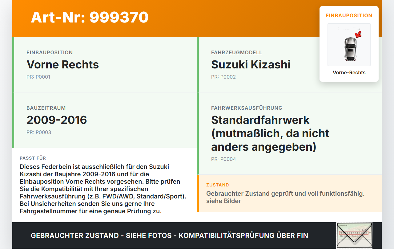 Suzuki Kizashi 09-16 Federbein Stossdämpfer Vorne Rechts Suzuki Kizashi 09-16 20.09.2012 gebraucht Vorschau 3