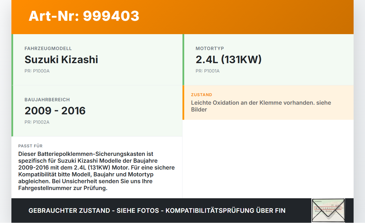 Suzuki Kizashi 09-16 2,4 131KW Batteriepolklemme Sicherungskasten Suzuki Kizashi 09-16 20.09.2012 gebraucht Vorschau 3