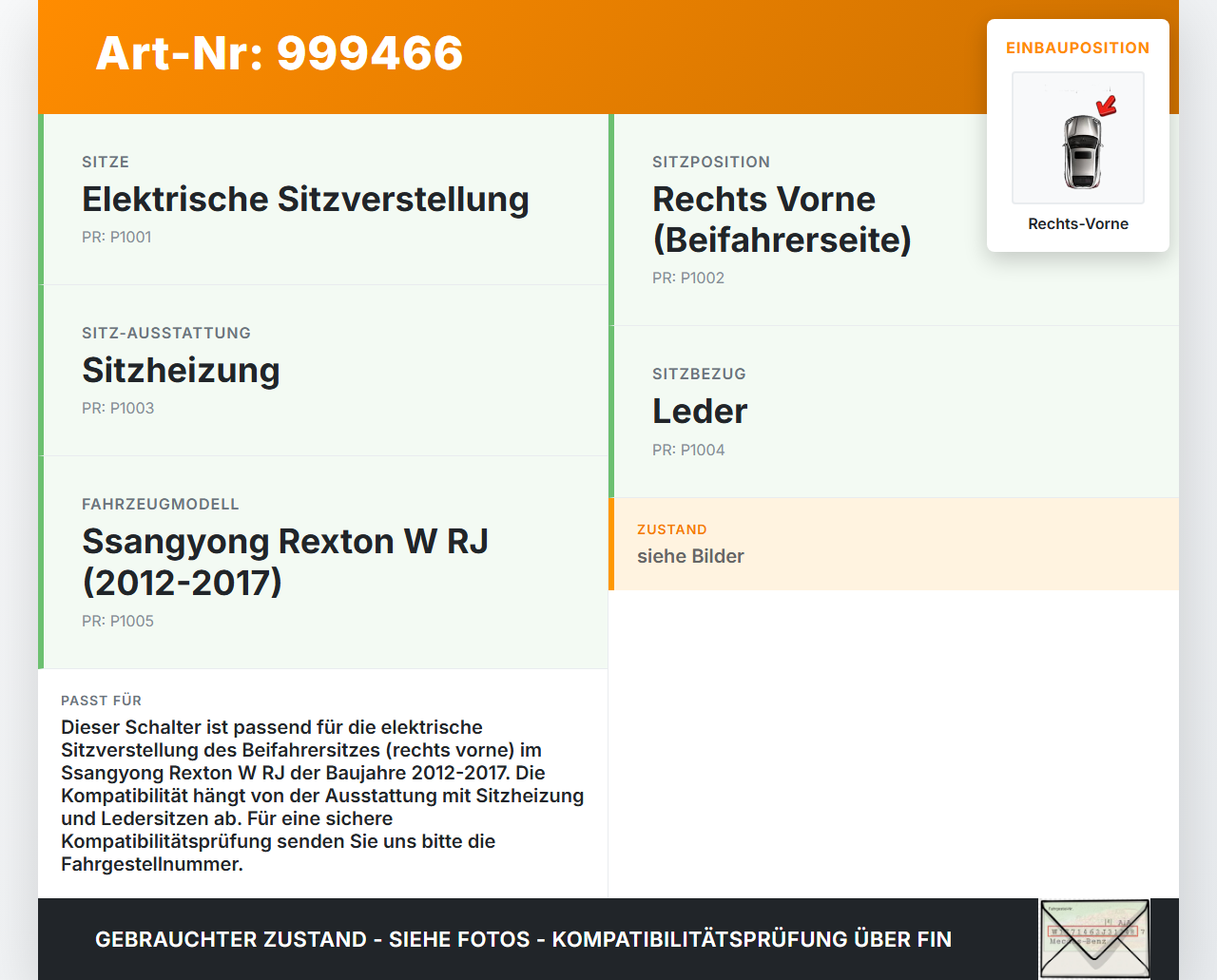 Ssangyong Rexton W RJ 12-17 Schalter für Sitzverstellung Sitzverstellschalter Rechts Vorne Ssangyong Rexton W RJ... Vorschau 3