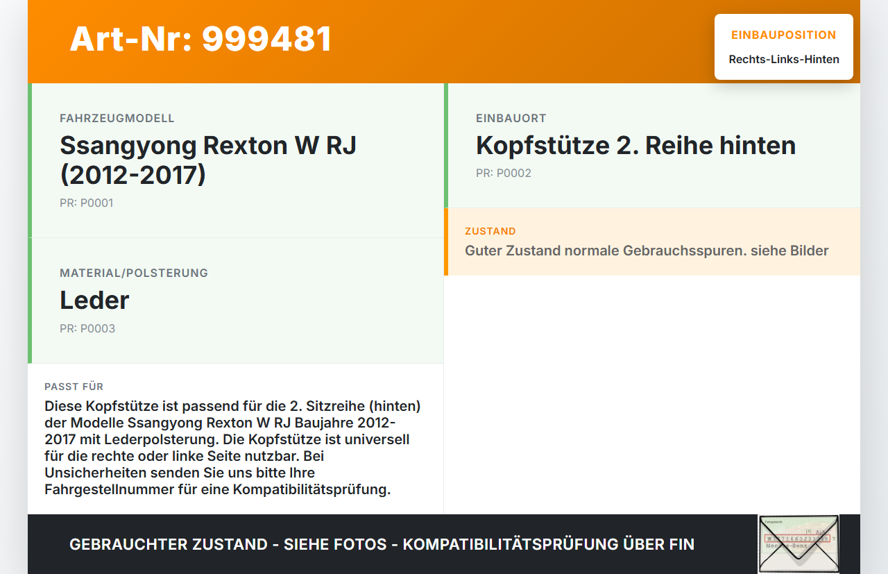 Ssangyong Rexton W RJ 12-17 Kopfstütze Rechts oder Links 2. Reihe Hinten Ssangyong Rexton W RJ 12-17 07.09.2016... Vorschau 3