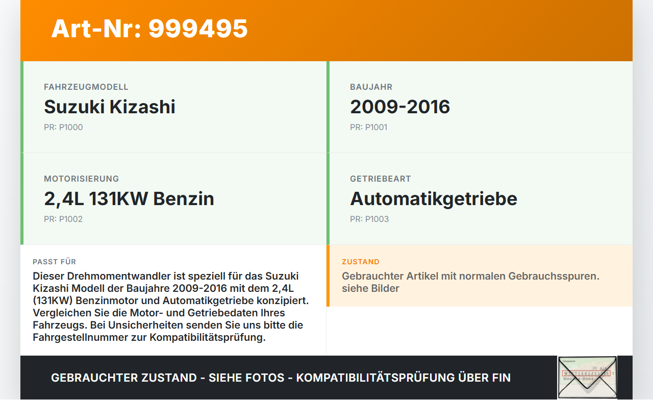 Suzuki Kizashi 09-16 2,4 131KW Autom Wandler Drehmomentwandler für Getriebe Suzuki Kizashi 09-16 20.09.2012... Vorschau 3