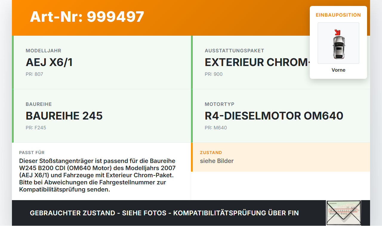 Mercedes W245 B200 06-08 Stoßstangenträger Stoßfängerträger Querträger Vorne Mercedes W245 B200 06-08 13.12.2006... Vorschau 3