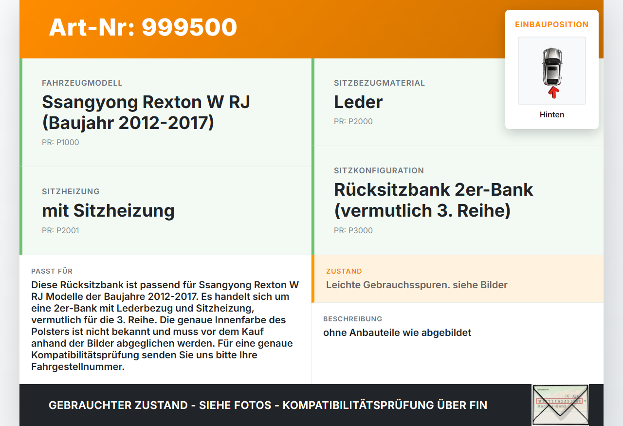 Ssangyong Rexton W RJ 12-17 Sitz Rücksitzbank 2er Bank Rückbank Sitzbank Hinten Ssangyong Rexton W RJ 12-17... Vorschau 3