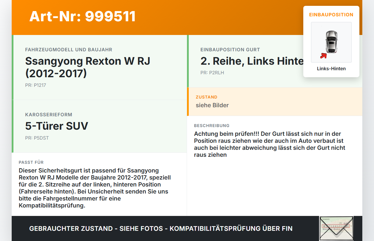 Ssangyong Rexton W RJ 12-17 Gurt Sicherheitsgurt 2.Reihe Links Hinten Ssangyong Rexton W RJ 12-17 07.09.2016... Vorschau 3
