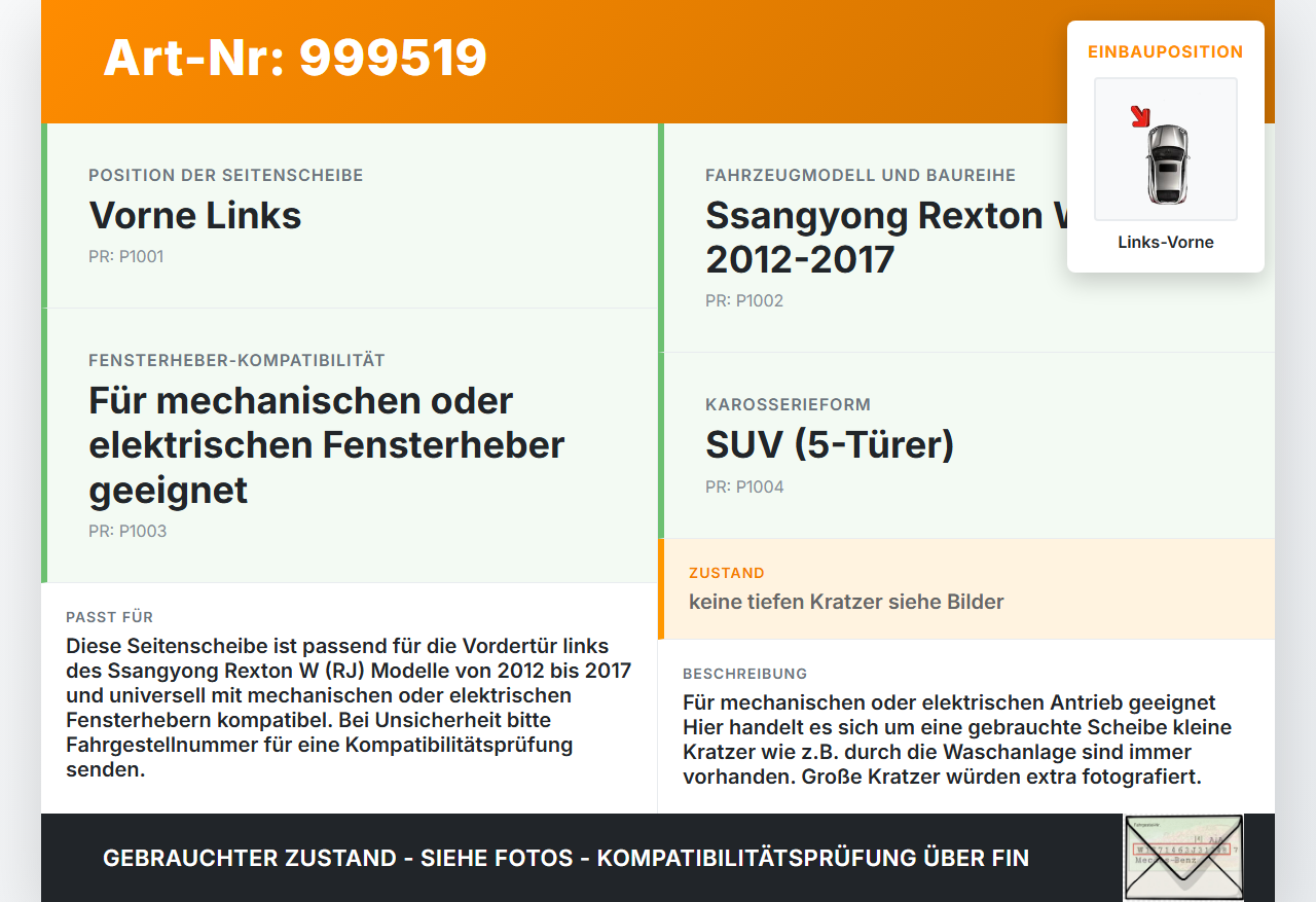 Ssangyong Rexton W RJ 12-17 Seitenscheibe LVK Fenster Türscheibe Links Vorne Ssangyong Rexton W RJ 12-17 07.09.2016... Vorschau 3