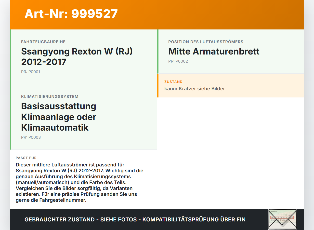Ssangyong Rexton W RJ 12-17 Luftdusche Luftdüse Mitte Ssangyong Rexton W RJ 12-17 07.09.2016 gebraucht Vorschau 3