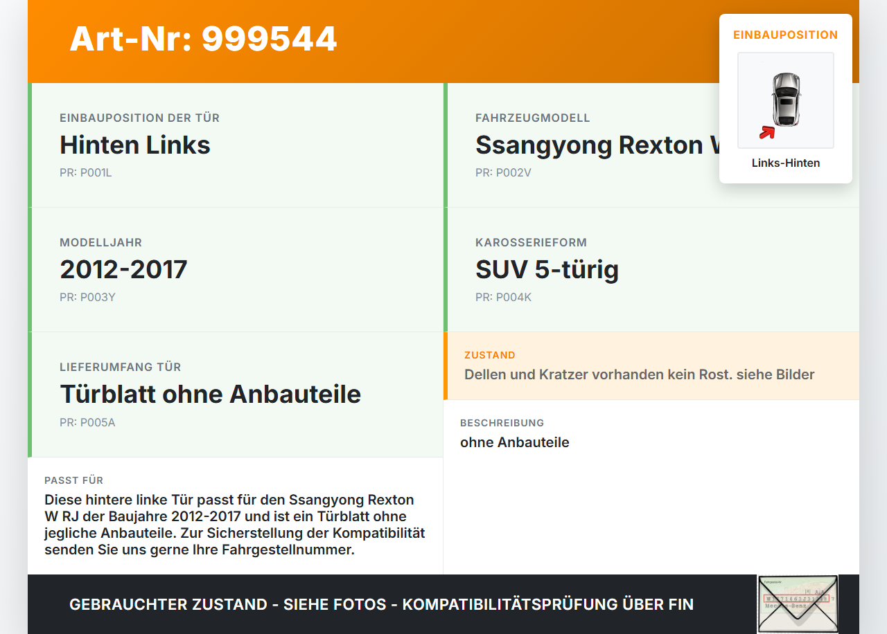 Ssangyong Rexton W RJ 12-17 Tür Links Hinten 0AT Ssangyong Rexton W RJ 12-17 07.09.2016 gebraucht Vorschau 3