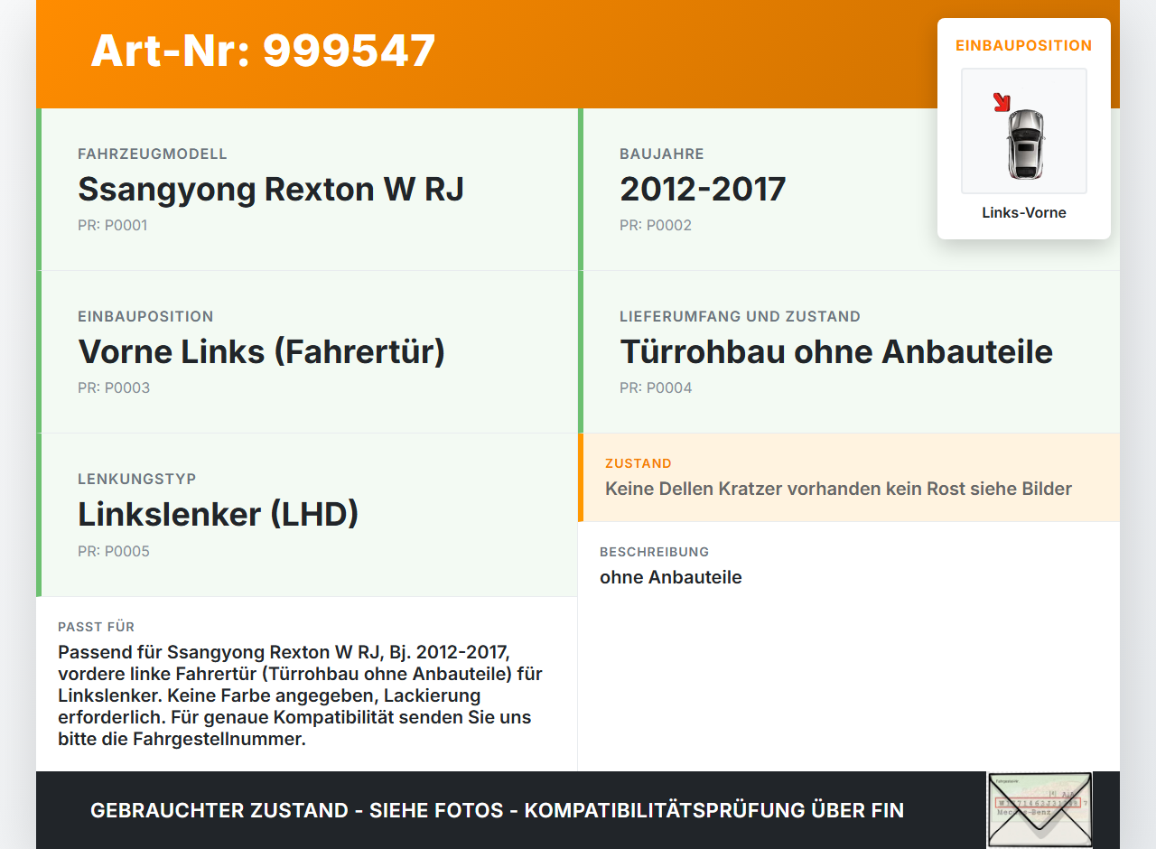 Ssangyong Rexton W RJ 12-17 Tür Fahrertür Links Vorne 0AT Ssangyong Rexton W RJ 12-17 07.09.2016 gebraucht Vorschau 3