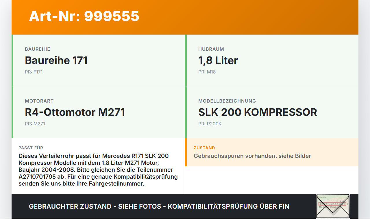 Mercedes R171 SLK 200 04-08 1,8 120KW Verteilerrohr für Hochdruck Verteiler Mercedes R171 SLK 200 04-08 03.08.2005... Vorschau 3