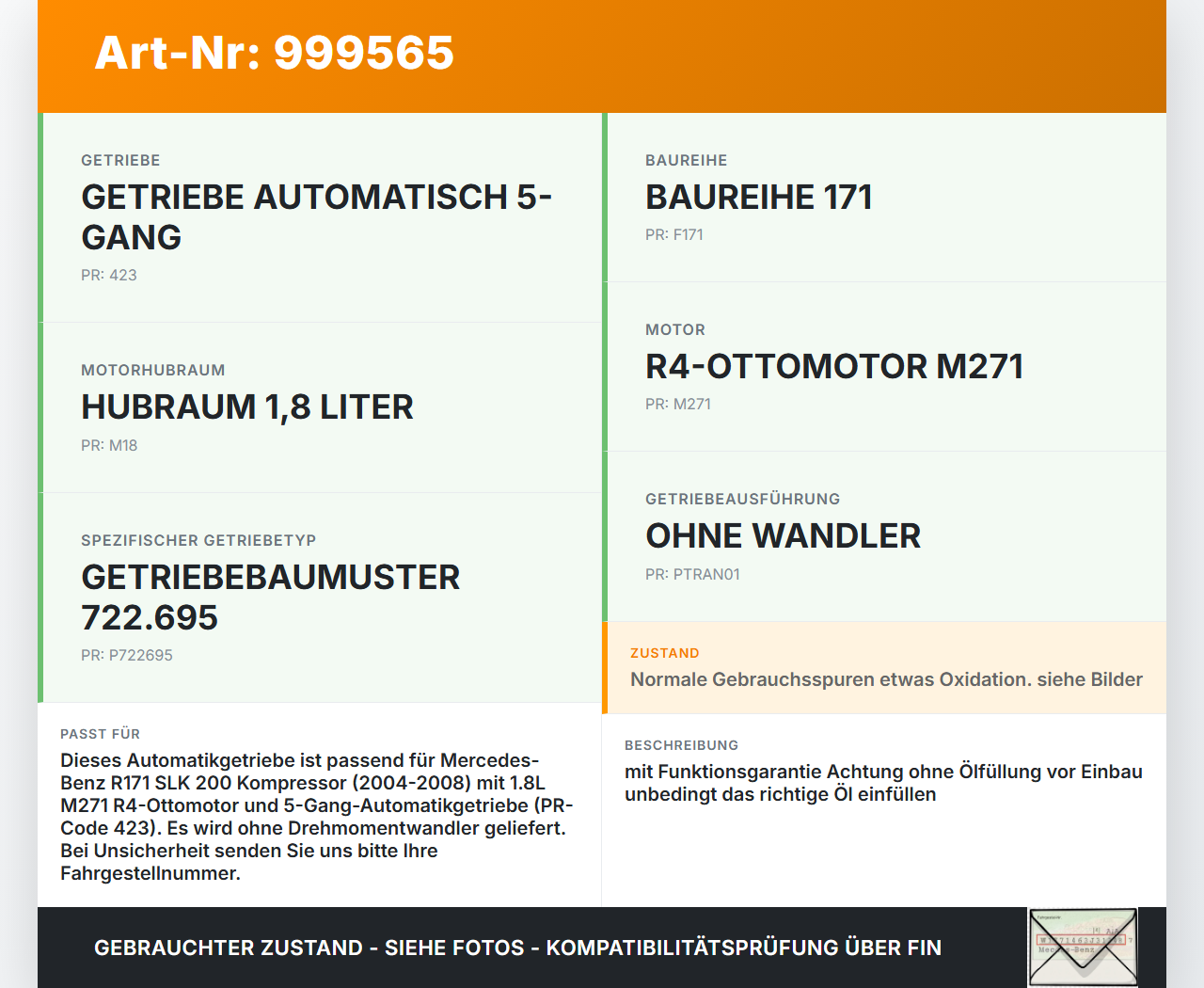 Mercedes R171 SLK 200 04-08 1,8 120KW 722695 Automatikgetriebe Getriebe ohne Wandler 722695 Mercedes R171 SLK 200... Vorschau 3