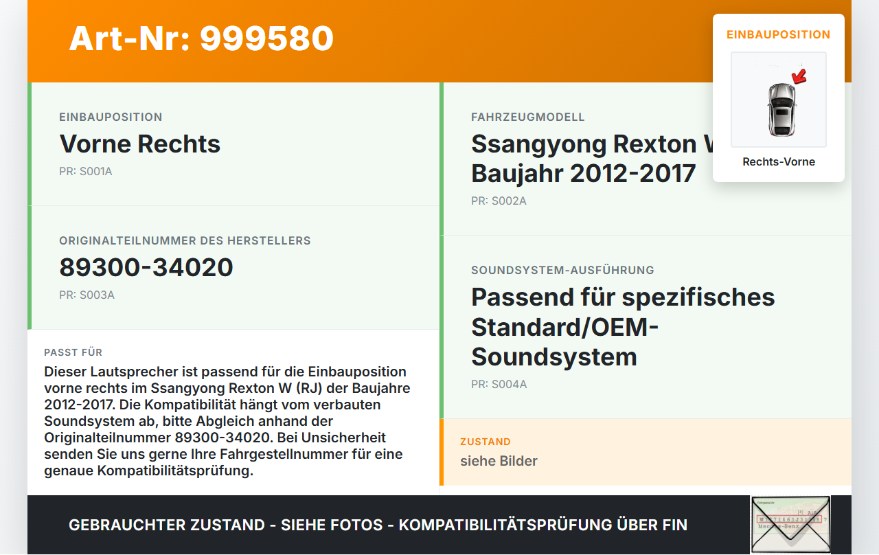Ssangyong Rexton W RJ 12-17 Lautsprecher Rechts Vorne Ssangyong Rexton W RJ 12-17 07.09.2016 89300-34020 gebraucht Vorschau 3