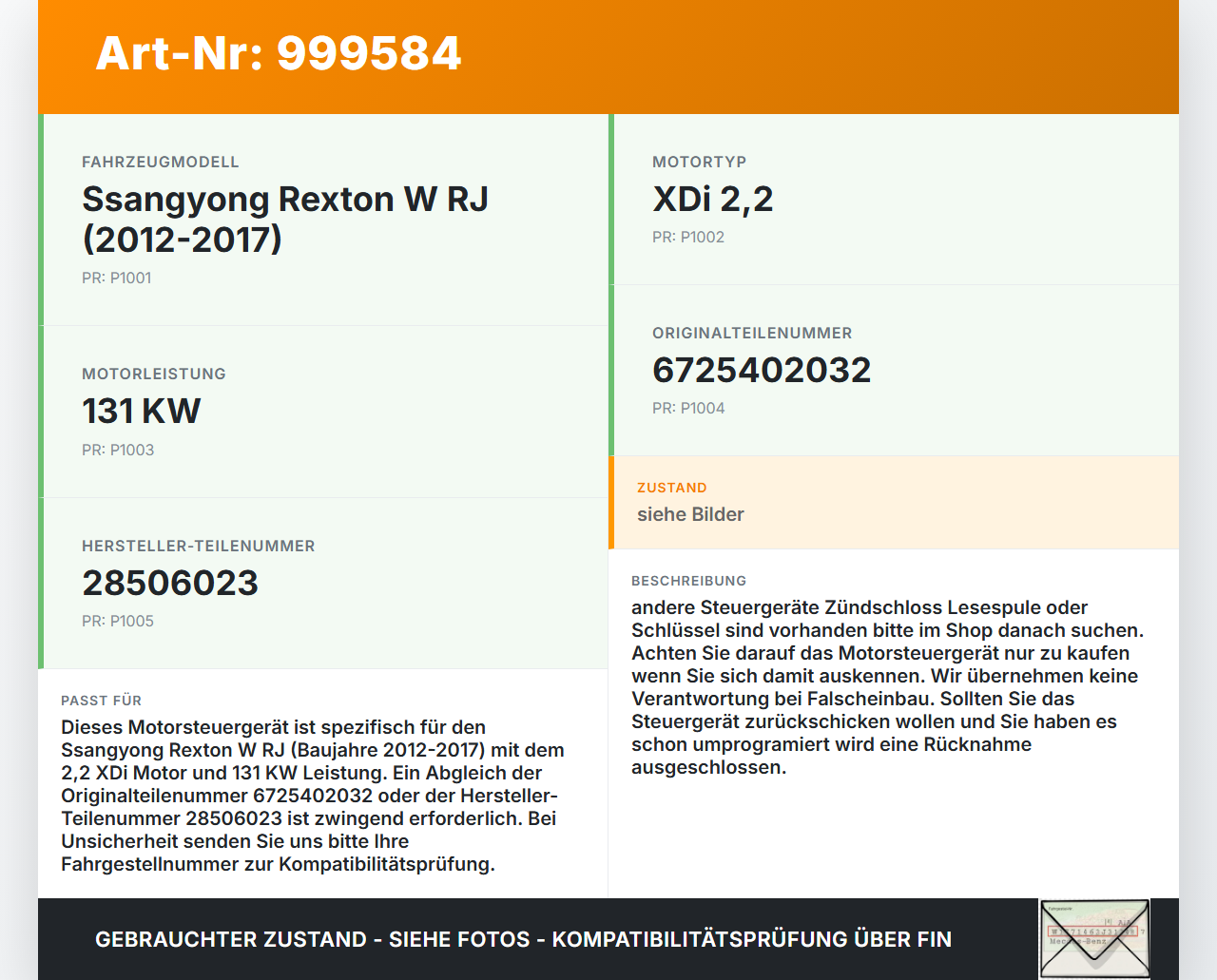 Ssangyong Rexton W RJ 12-17 XDi 2,2 131KW Steuergerät ECU für Motor Motorsteuergerät Ssangyong Rexton W RJ 12-17... Vorschau 3
