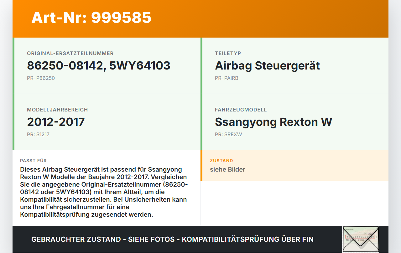 Ssangyong Rexton W RJ 12-17 Airbag Steuergerät Airbagsteuergerät Ssangyong Rexton W RJ 12-17 07.09.2016 86250-08142... Vorschau 3