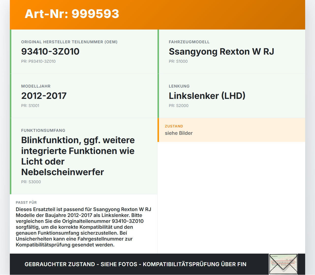 Ssangyong Rexton W RJ 12-17 Blinkerschalter Lenkstockschalter Blinker Ssangyong Rexton W RJ 12-17 07.09.2016... Vorschau 3