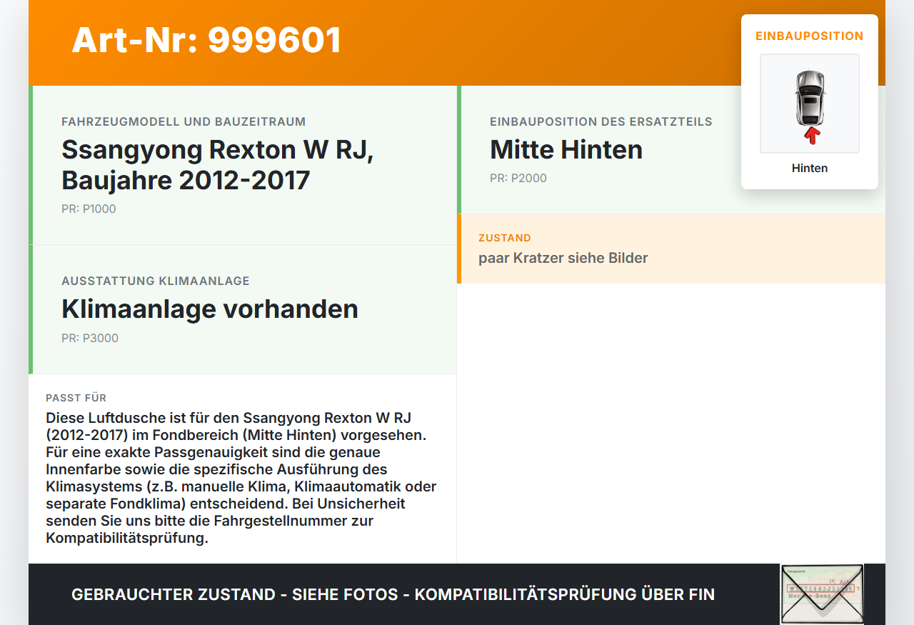 Ssangyong Rexton W RJ 12-17 Luftdusche Luftdüse Mitte Hinten Ssangyong Rexton W RJ 12-17 07.09.2016 gebraucht Vorschau 3