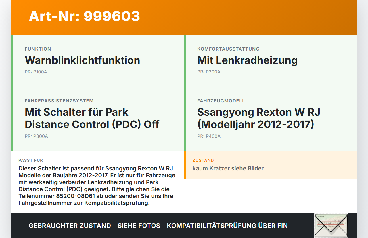 Ssangyong Rexton W RJ 12-17 Warnblinkschalter Schalter Lenkradheizung PDC Off Ssangyong Rexton W RJ 12-17... Vorschau 3