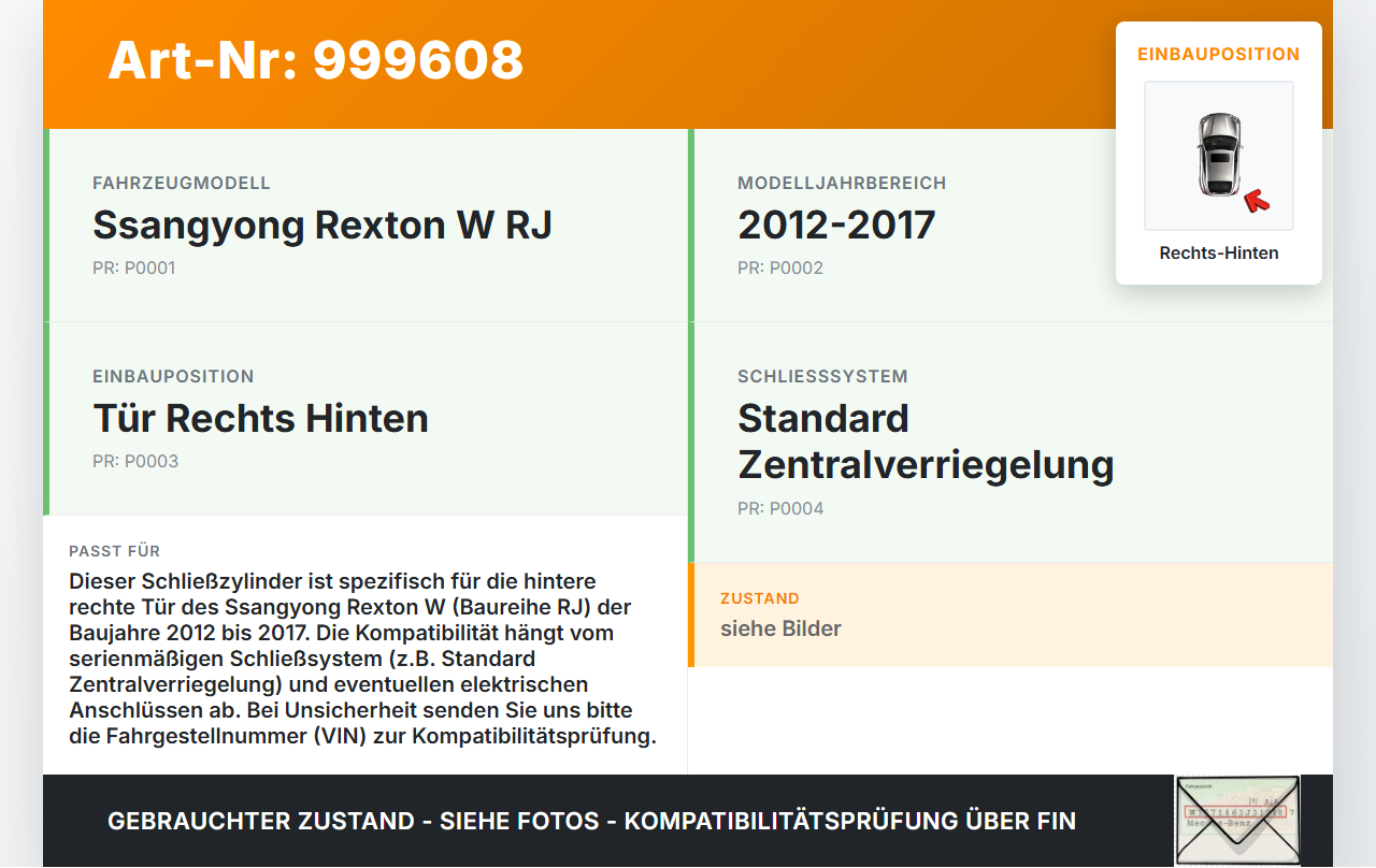 Ssangyong Rexton W RJ 12-17 Schließzylinder Türschloss für Tür Rechts Hinten Ssangyong Rexton W RJ 12-17 07.09.2016... Vorschau 3