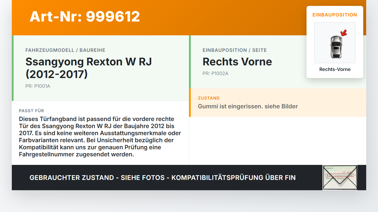 Ssangyong Rexton W RJ 12-17 Türfangband Türbremse Türanschlag Rechts Vorne Ssangyong Rexton W RJ 12-17 07.09.2016... Vorschau 3