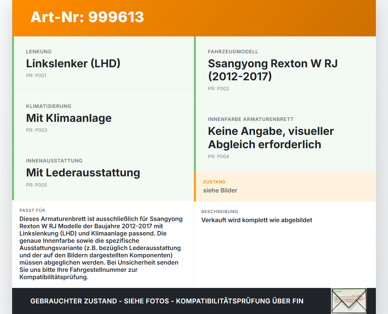 Ssangyong Rexton W RJ 12-17 Armaturenbrett Panel komplett Ssangyong Rexton W RJ 12-17 07.09.2016 86210-08016 gebraucht Vorschau 3