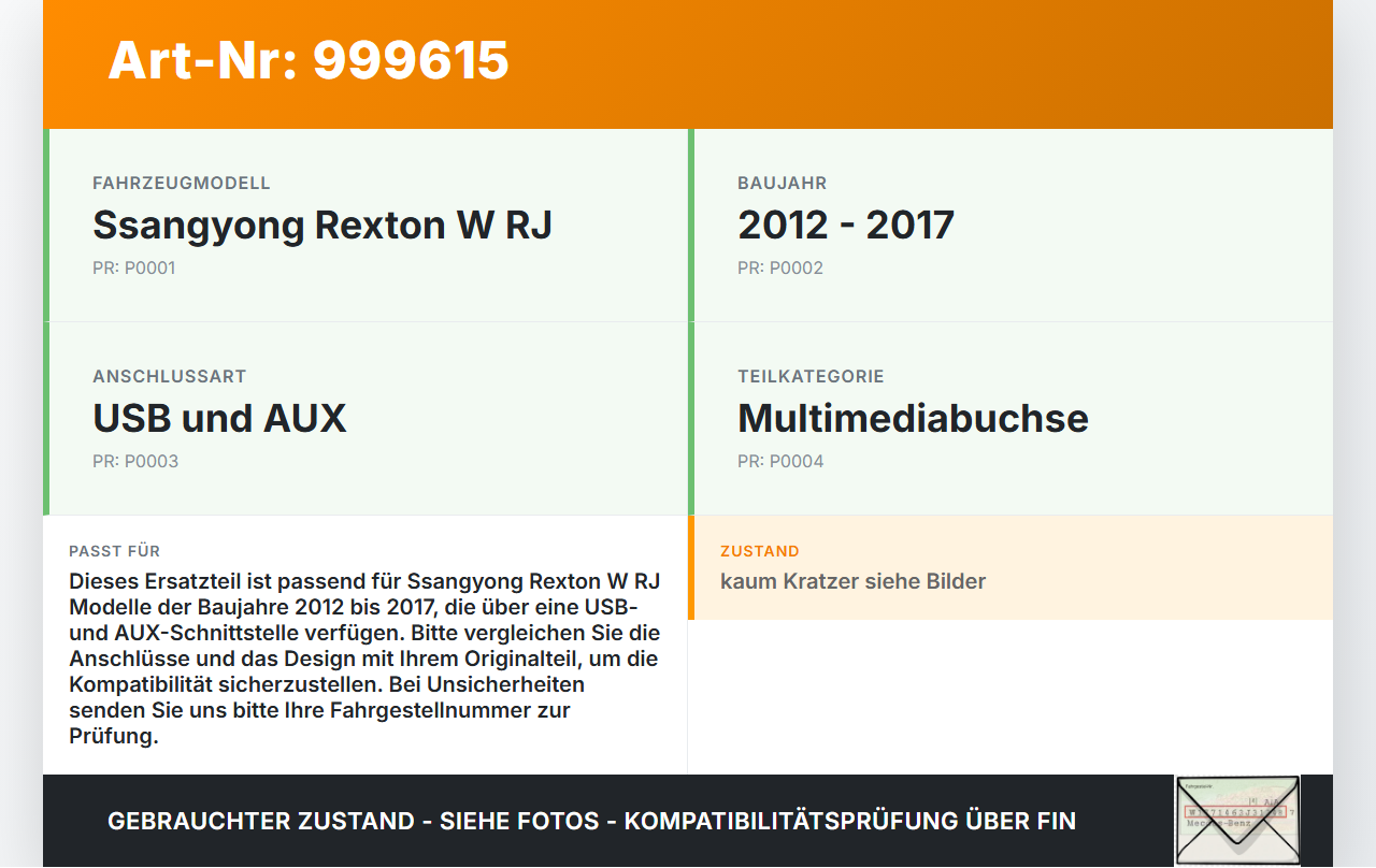 Ssangyong Rexton W RJ 12-17 USB AUX Buchse Anschluss Ssangyong Rexton W RJ 12-17 07.09.2016 gebraucht Vorschau 3