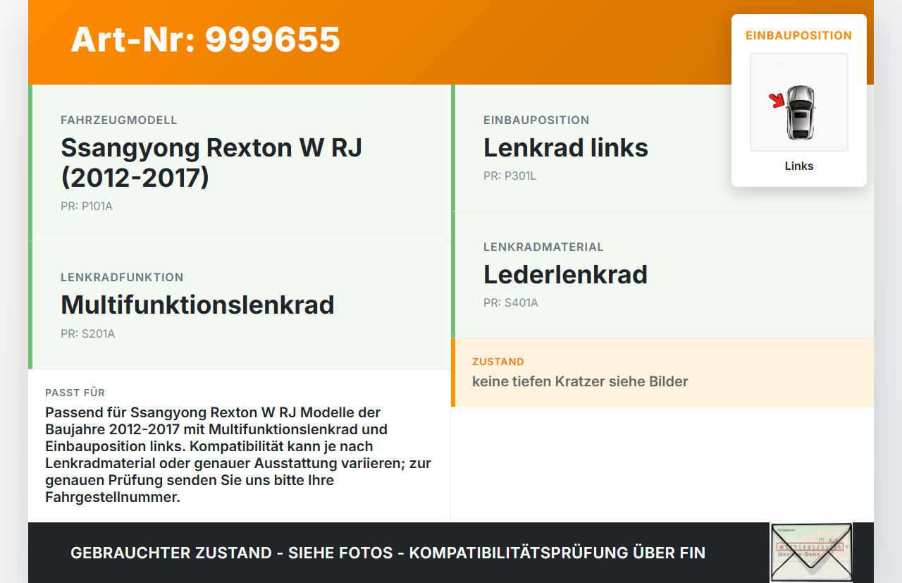 Ssangyong Rexton W RJ 12-17 Lenkradschalter Multifunktionstasten Schalter für Lenkrad Links Ssangyong Rexton W RJ... Vorschau 3