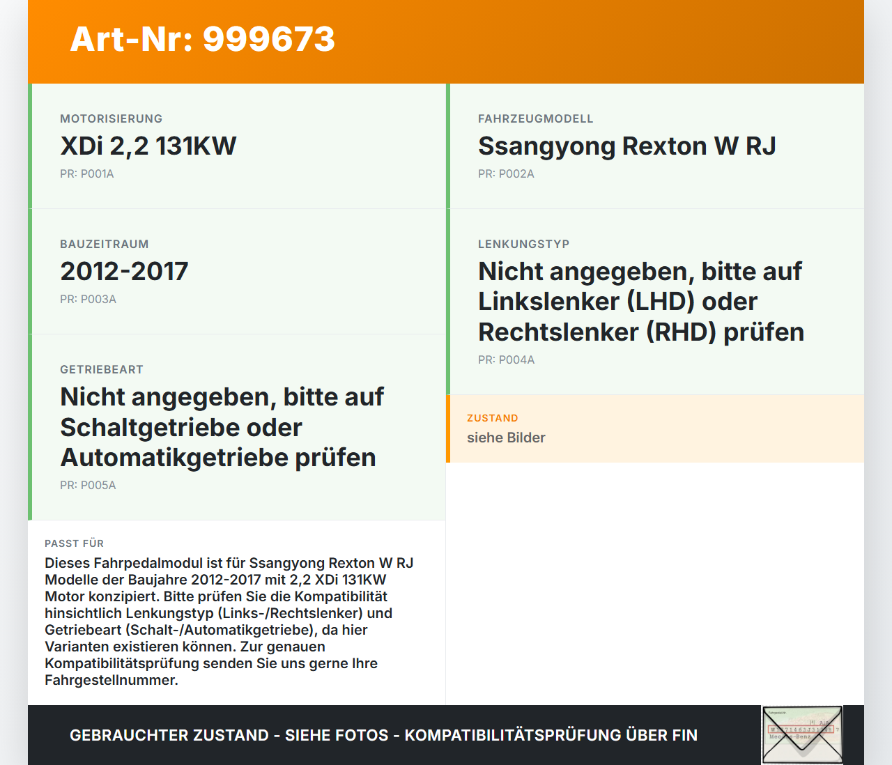 Ssangyong Rexton W RJ 12-17 XDi 2,2 131KW Gaswertgeber Gaspedal Fahrpedalmodul Ssangyong Rexton W RJ 12-17... Vorschau 3