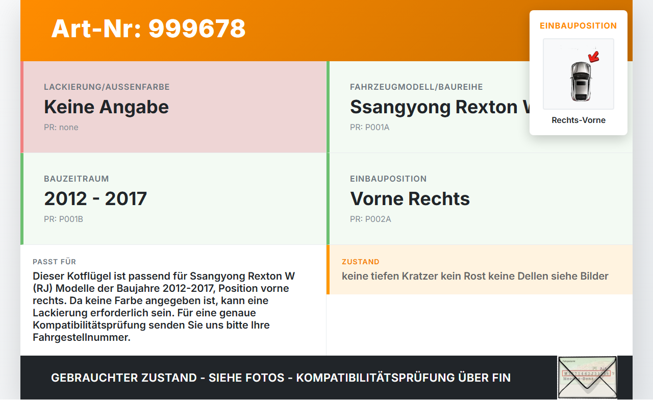 Ssangyong Rexton W RJ 12-17 Kotflügel Rechts Vorne 0AT Ssangyong Rexton W RJ 12-17 07.09.2016 gebraucht Vorschau 3