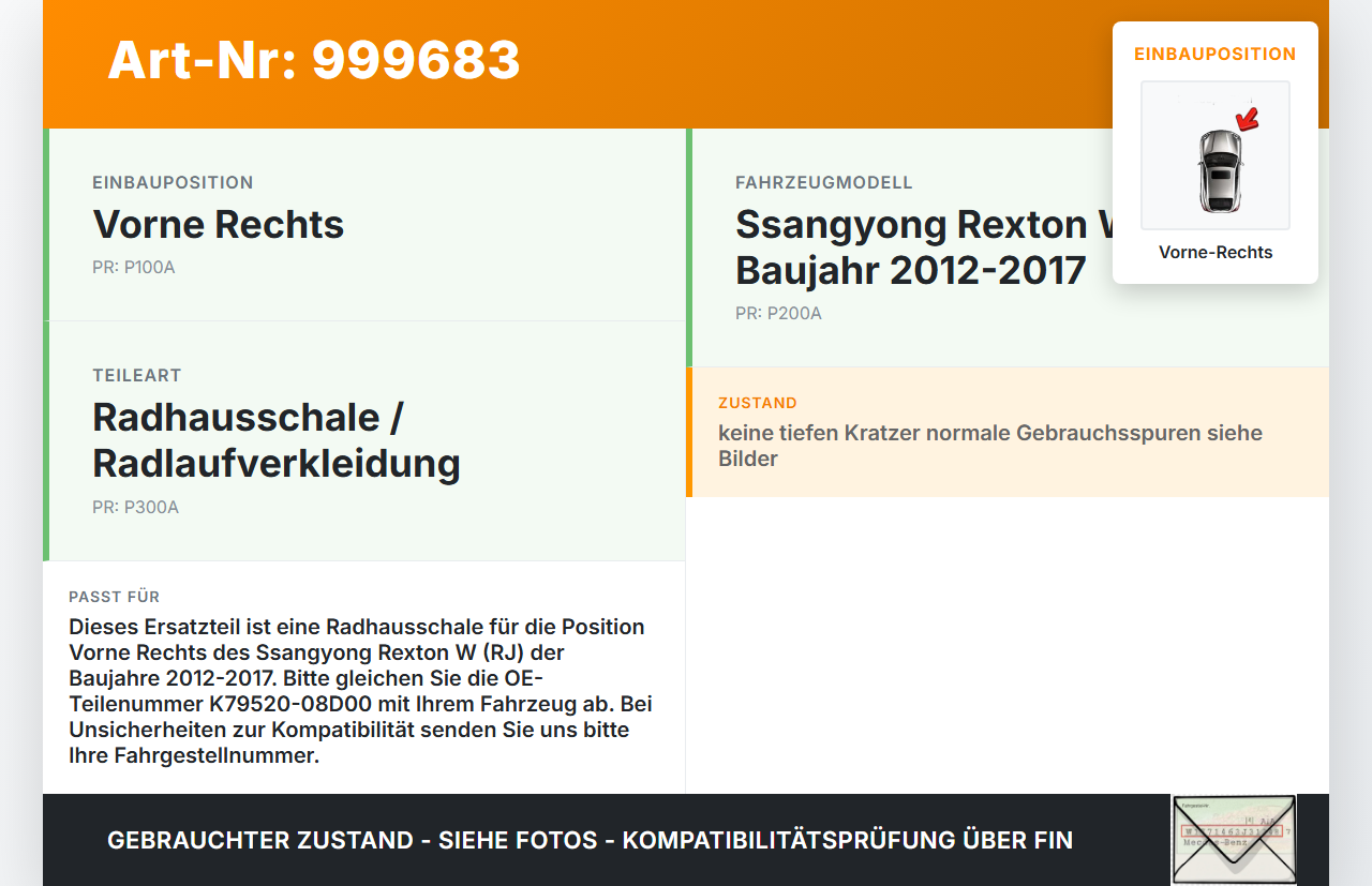 Ssangyong Rexton W RJ 12-17 Verkleidung Radlauf Radlaufverkleidung Vorne Rechts Ssangyong Rexton W RJ 12-17... Vorschau 3