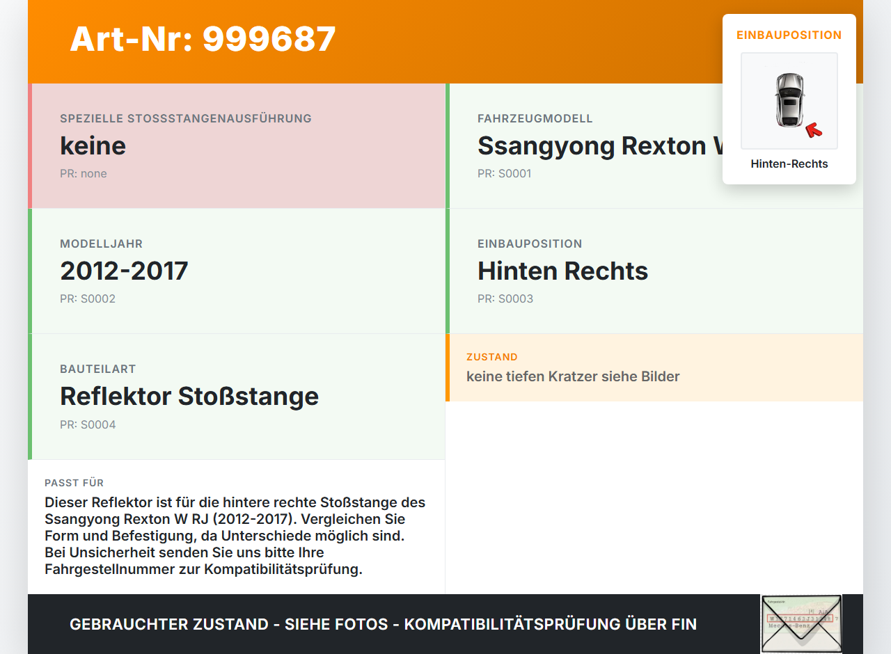 Ssangyong Rexton W RJ 12-17 Reflektor Rückstrahler für Stoßstange Hinten Rechts Ssangyong Rexton W RJ 12-17... Vorschau 3