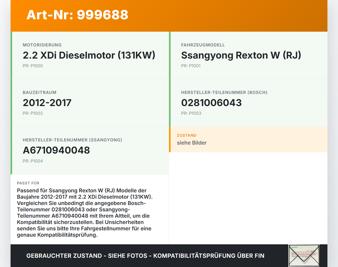 Ssangyong Rexton W RJ 12-17 XDi 2,2 131KW Luftmassenmesser Ssangyong Rexton W RJ 12-17 07.09.2016 0281006043... Vorschau 3
