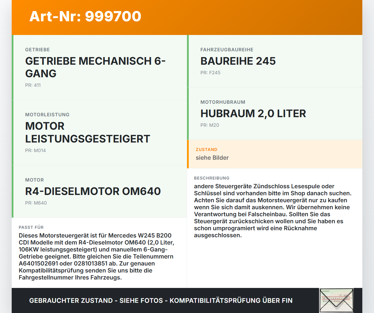 Mercedes W245 B200 06-08 CDI 2,0 106KW Motor Steuergerät ECU Motorsteuergerät Mercedes W245 B200 06-08 13.12.2006... Vorschau 3
