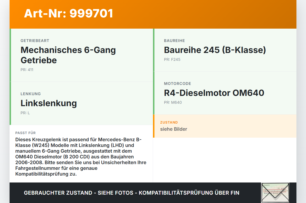 Mercedes W245 B200 06-08 Lenkungsteil Kreuzgelenk Mercedes W245 B200 06-08 13.12.2006 A1694600209 gebraucht Vorschau 3