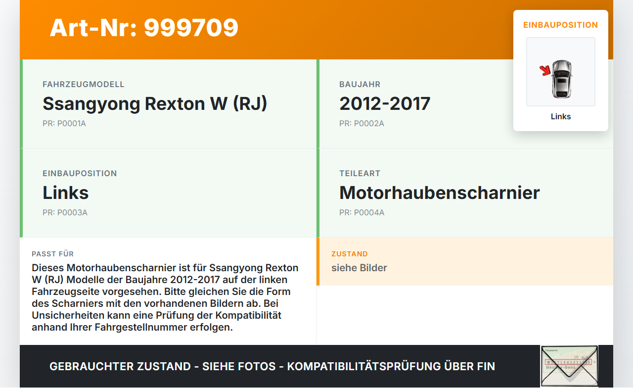 Ssangyong Rexton W RJ 12-17 Scharnier für Motorhaube Motorhaubenscharnier Links Ssangyong Rexton W RJ 12-17... Vorschau 3