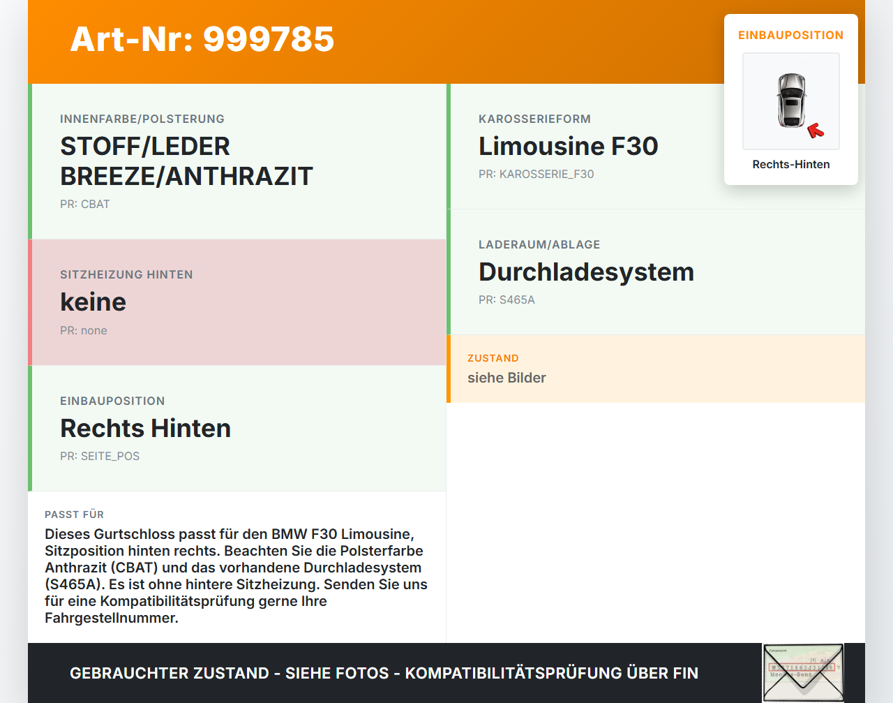 BMW F30 3er 316i 12-15 Lim Gurtschloss Rechts Hinten und Zusatzschloss BMW F30 3er 316i 12-15 09.10.2013 7355471... Vorschau 3