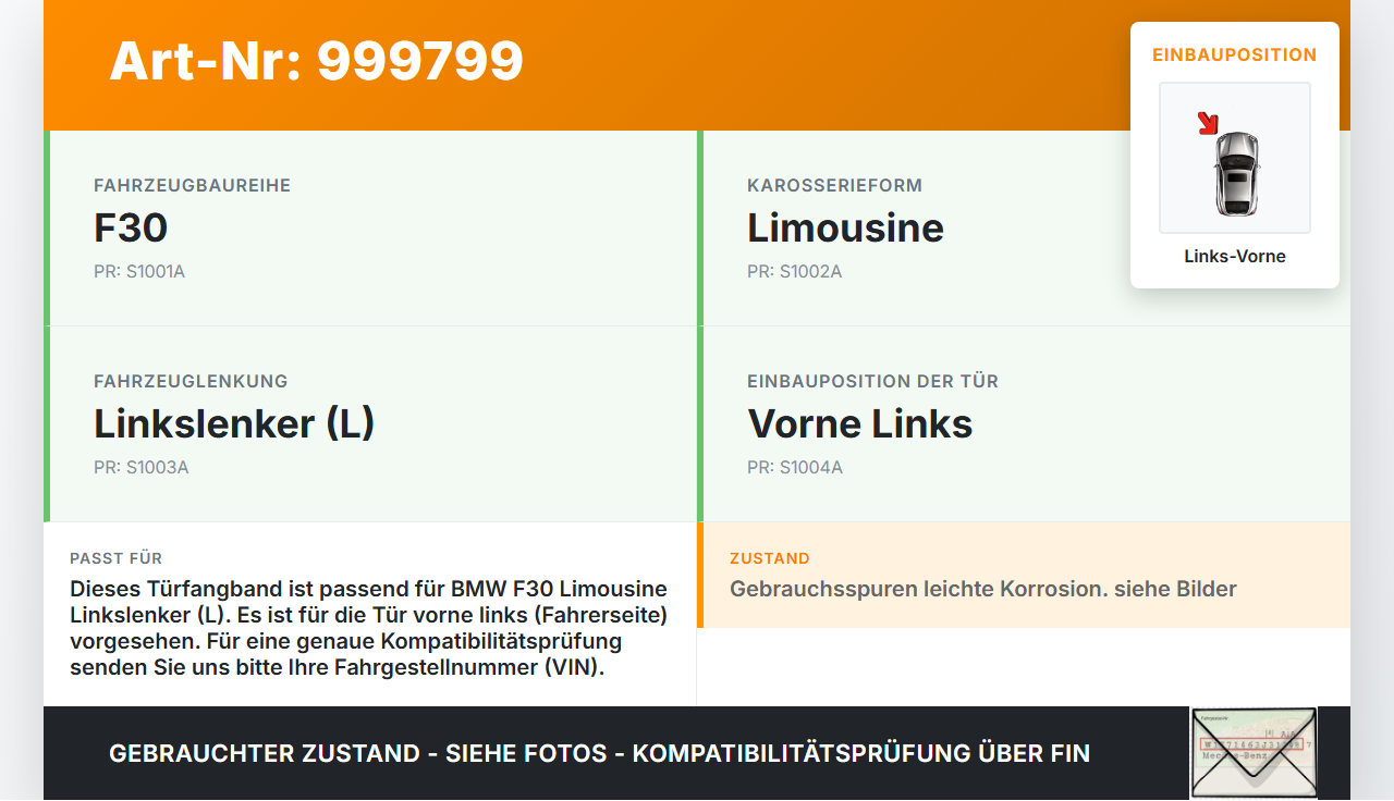 BMW F30 3er 316i 12-15 Lim Türfangband Türbremse Türanschlag Links Vorne BMW F30 3er 316i 12-15 09.10.2013 7446717... Vorschau 3