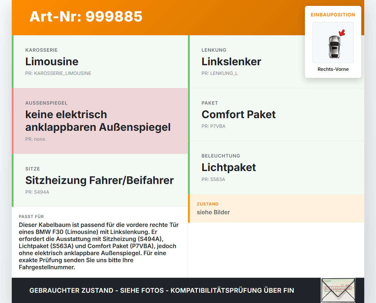BMW F30 3er 316i 12-15 Lim Kabelbaum für Tür und Fensterheber Rechts Vorne BMW F30 3er 316i 12-15 09.10.2013... Vorschau 3