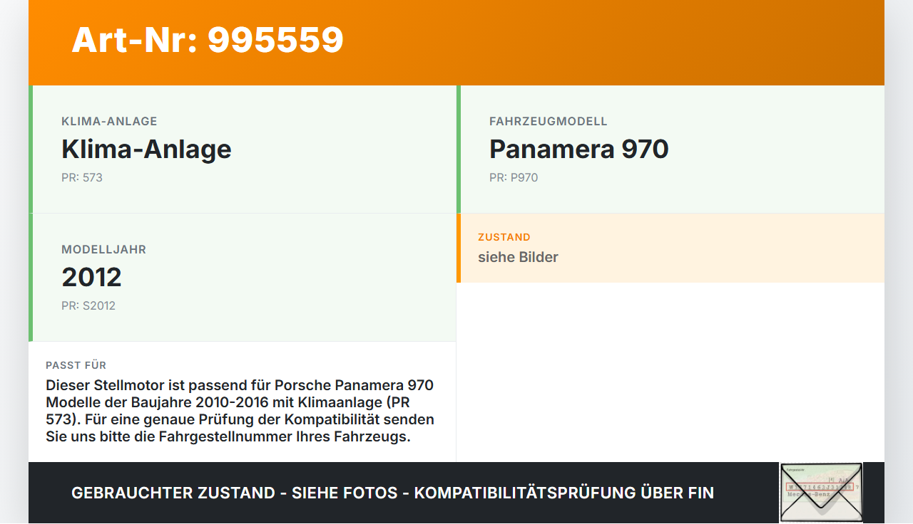 Porsche Panamera 970 10-16 Stellmotor für Heizung Gebläse Porsche Panamera 970 10-16 19.08.2011 97062442500 EFB430... Vorschau 3