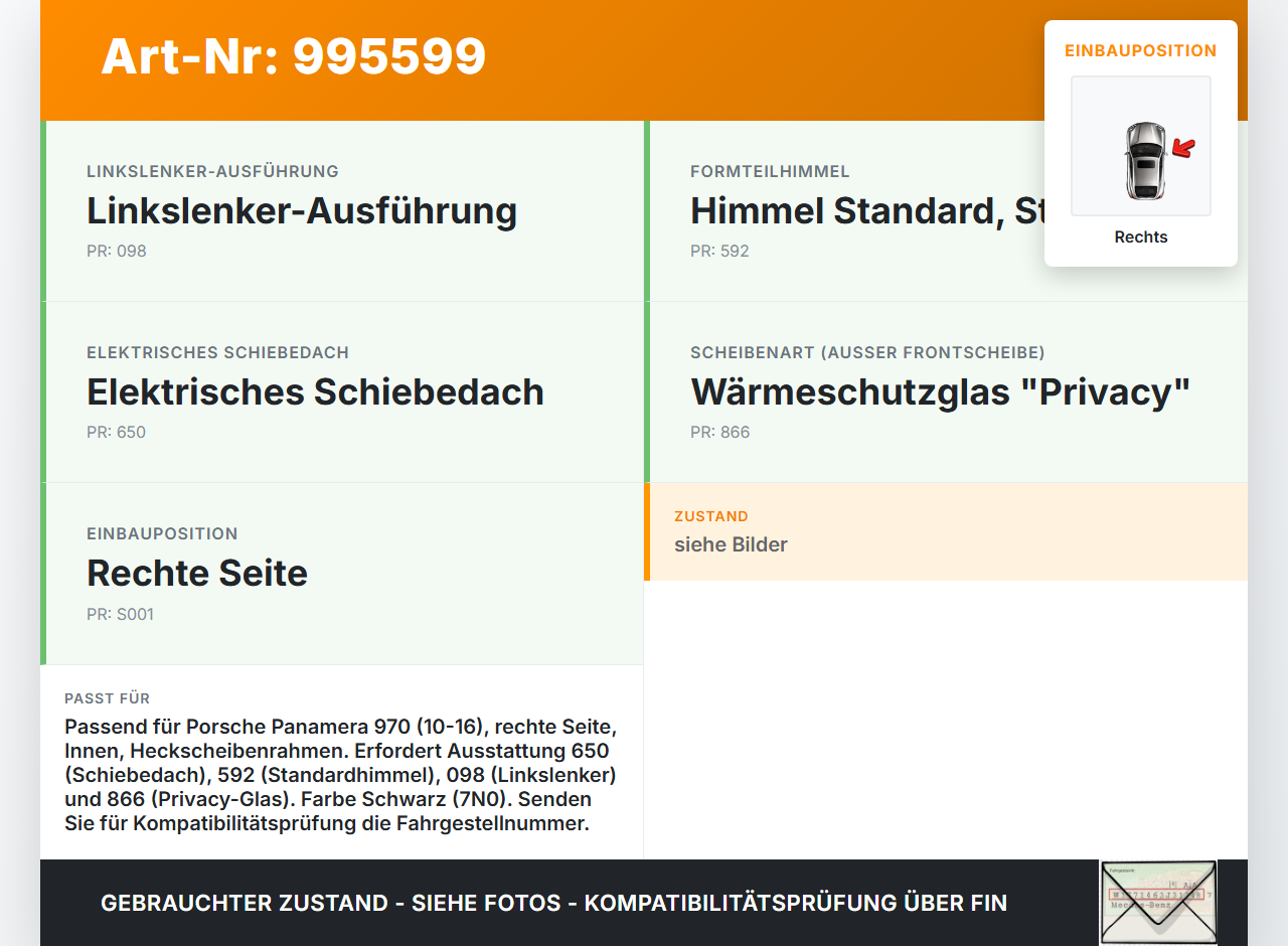 Porsche Panamera 970 10-16 Zierleiste Blende für Rahmen Heckscheibe Innen Rechts Porsche Panamera 970 10-16... Vorschau 3