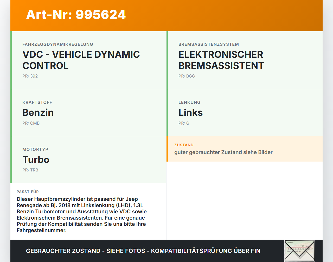 Jeep Renegade 18-24 Hauptbremszylinder Bremszylinder Jeep Renegade 18-24 23.01.2019 gebraucht Vorschau 3