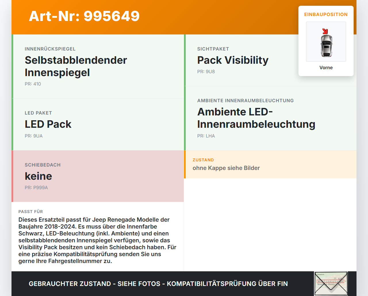 Jeep Renegade 18-24 Innenleuchte Schaltereinheit Vorne für Himmel Jeep Renegade 18-24 23.01.2019 gebraucht Vorschau 3