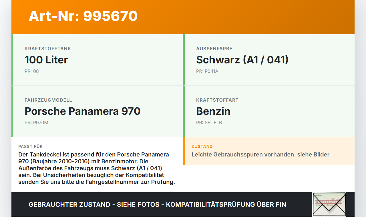 Porsche Panamera 970 10-16 Tankdeckel Verschluss Tankverschluss Porsche Panamera 970 10-16 19.08.2011 97020124104... Vorschau 3