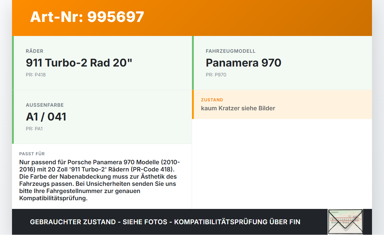 Porsche Panamera 970 10-16 Radnabenabdeckung Rad Nabenabdeckung Nabenblende Pos.3 Porsche Panamera 970 10-16... Vorschau 3