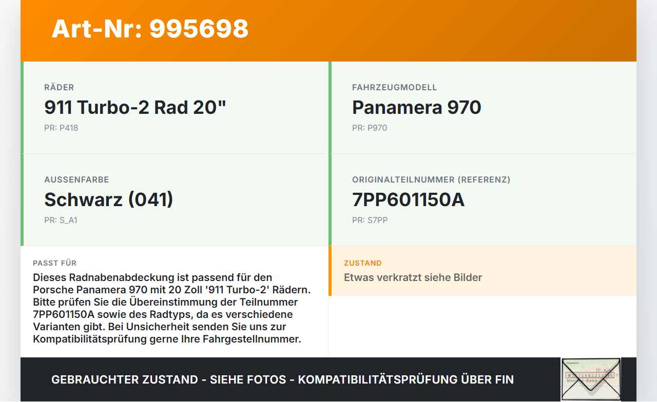 Porsche Panamera 970 10-16 Radnabenabdeckung Rad Nabenabdeckung Nabenblende Pos.1 Porsche Panamera 970 10-16... Vorschau 3
