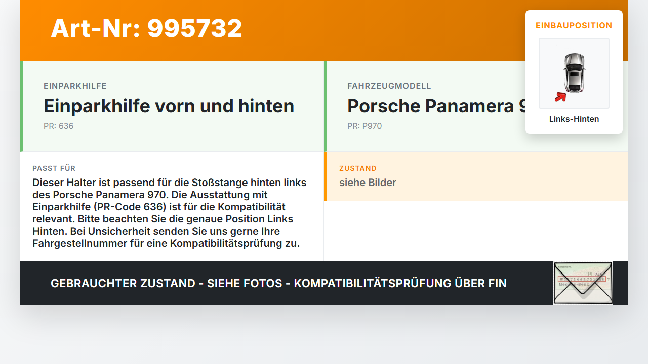 Porsche Panamera 970 10-16 Halter Träger Aufnahme Führung für Stoßstange Links Hinten Porsche Panamera 970 10-16... Vorschau 3