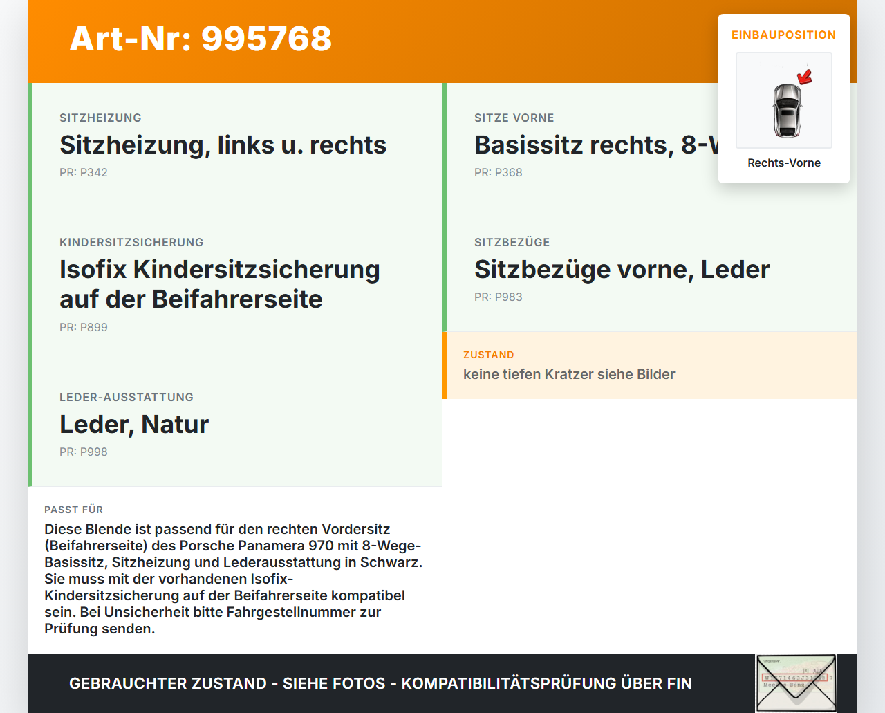 Porsche Panamera 970 10-16 Blende Verkleidung für Sitz Rechts Vorne Porsche Panamera 970 10-16 19.08.2011... Vorschau 3