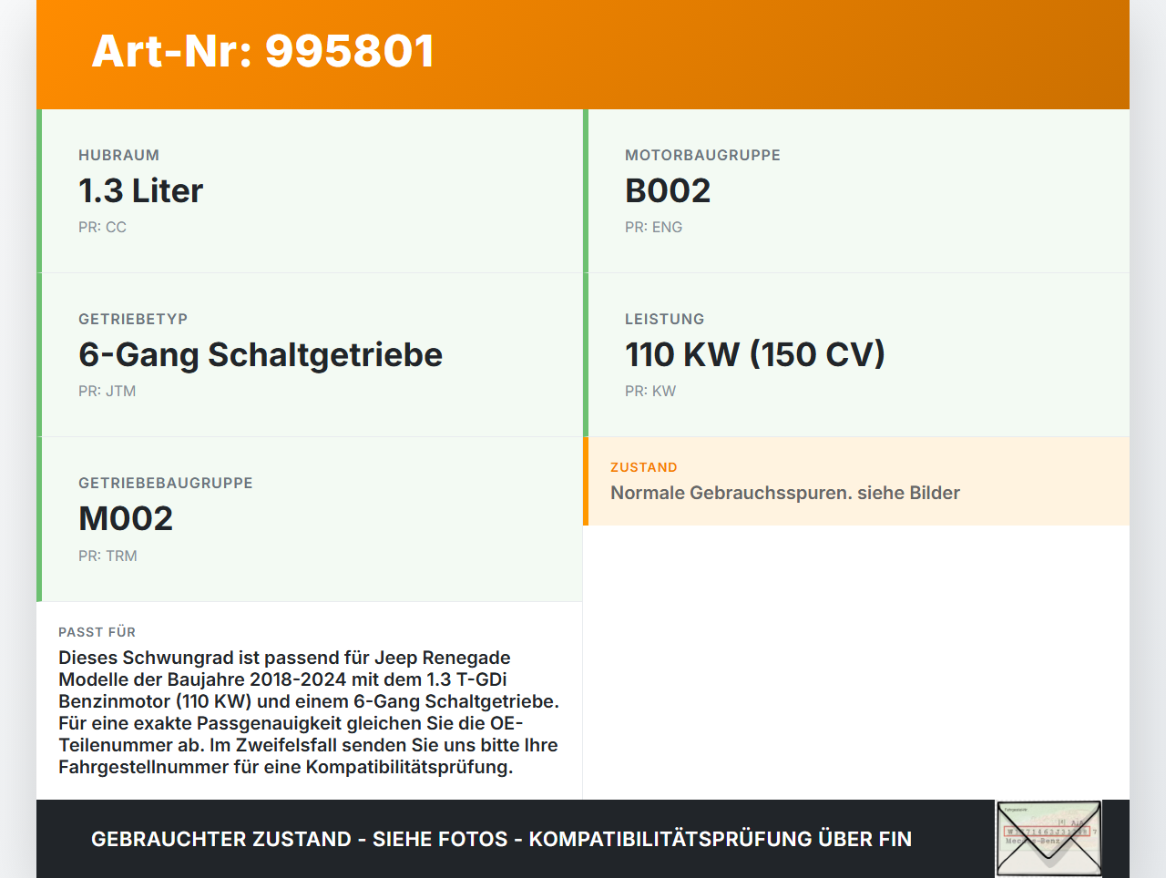 Jeep Renegade 18-24 T-GDi 1,3 110KW 55282328 Schwungscheibe Schwungrad Jeep Renegade 18-24 23.01.2019 3028500265... Vorschau 3