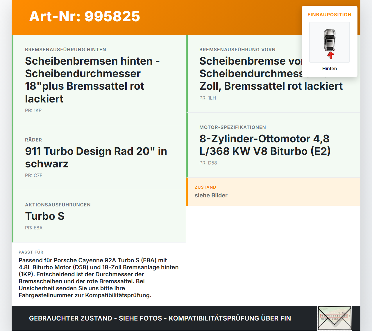 Porsche Cayenne 92A Turbo S 4,8 405KW 2x Bremsscheiben Hinten Porsche Cayenne 92A Turbo S 20.06.2014 95835240150... Vorschau 3