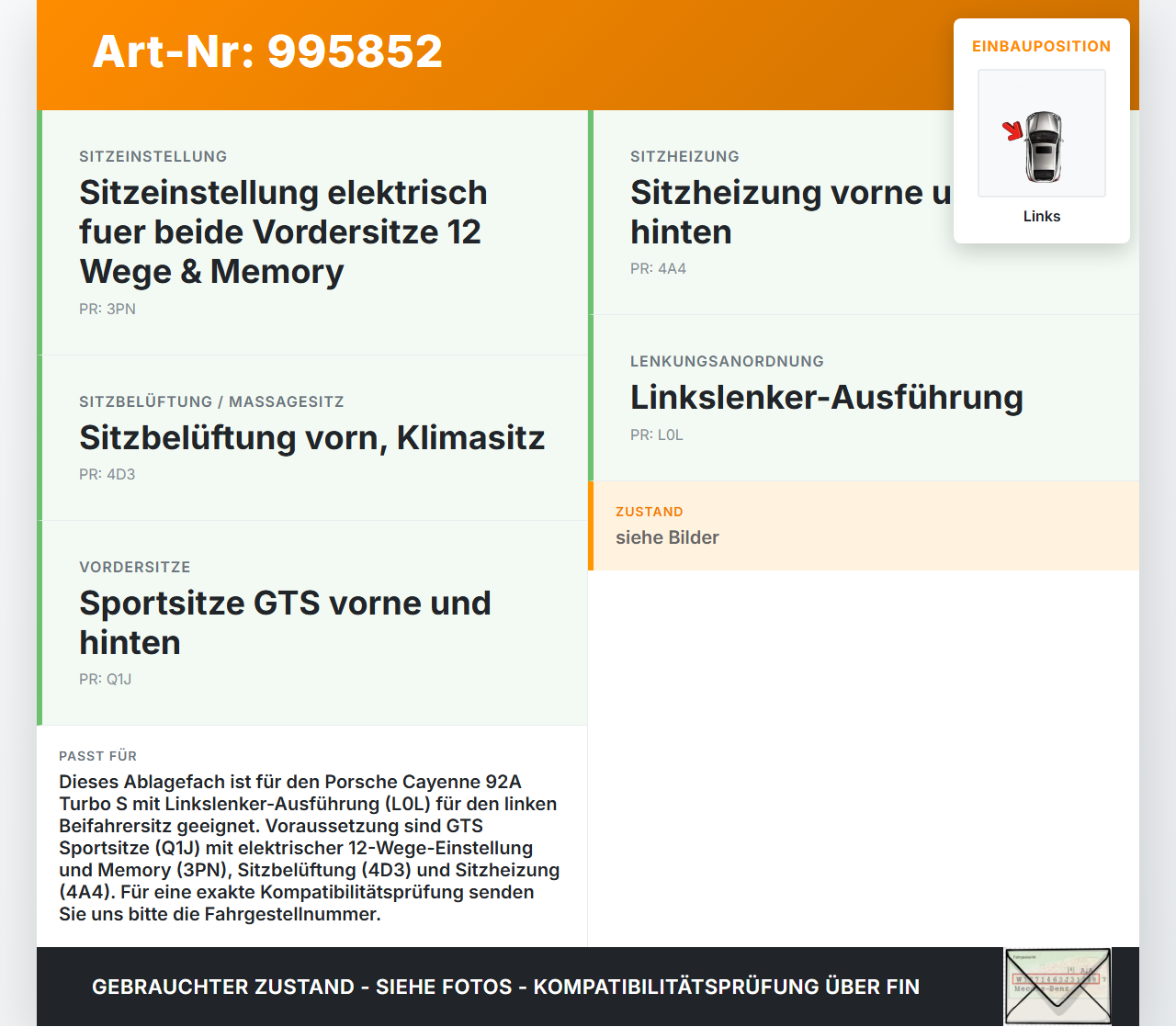 Porsche Cayenne 92A Turbo S Ablagefach Staufach Fach für Beifahrer Sitz Links Unterbau Porsche Cayenne 92A Turbo S... Vorschau 3