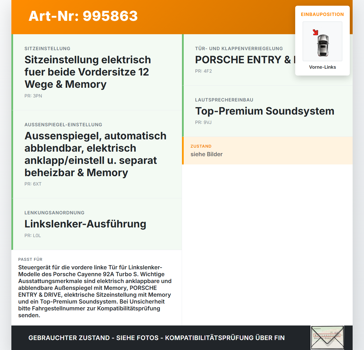 Porsche Cayenne 92A Turbo S Steuergerät für Tür Vorne Links Türsteuergerät Porsche Cayenne 92A Turbo S 20.06.2014... Vorschau 3