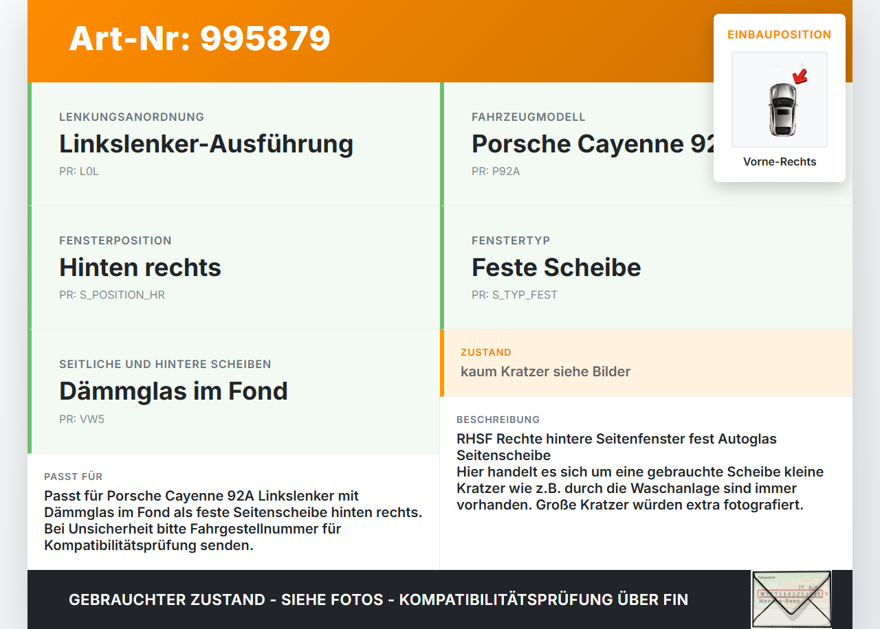 Porsche Cayenne 92A Turbo S Seitenscheibe Feste Scheibe Vorne Rechts Porsche Cayenne 92A Turbo S 20.06.2014... Vorschau 3